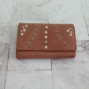 Chic Brown Leather Wallet with Sequin Details